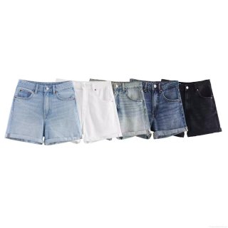 Women's High Waisted Denim Shorts Summer Casual Loose Straight Leg Rolled Hem Solid Cotton Blend Washed Hot Pants For Ladies Fashion Streetwear