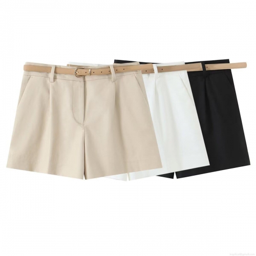 Women's High Waist Wide Leg Shorts With Belt Pleated Casual Suit Fabric Polyester Spandex Fashion Shorts For Women Autumn Summer Office Lady