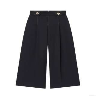 Women's High Waist Wide Leg Shorts Contrast Stitching Straight Suit Fabric Casual Five-Point Pants With Gold Buttons For Daily Office Wear