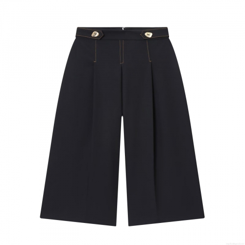 Women's High Waist Wide Leg Shorts Contrast Stitching Straight Suit Fabric Casual Five-Point Pants With Gold Buttons For Daily Office Wear