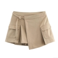 Women's Cargo Skort Casual Khaki High Waist Twill Cotton Blend Skirt Pants with Large Pockets and Metal D-Ring Belt A-Line Mini Short Skirt Fashion Streetwear for Daily Wear