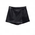 Women Fashion High Waist Faux Leather Skort Winter Stitching Slim Fit Mini Skirt Shorts For Daily Party Sexy Hot Girl Style Black