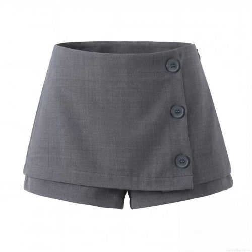 Women High Waist Side Button Suit Skort Asymmetric A-Line Mini Skirt Shorts With Pockets Polyester Rayon Streetwear Sexy Bottoms Daily Wear