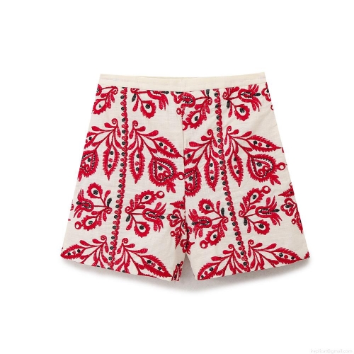 Women's High Waisted Bohemian Ethnic Embroidery Shorts Cotton Polyester Blend Woven Casual Hot Pants for Summer Vacation Travel