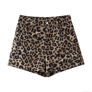Women's High Waisted Leopard Print Shorts Sexy Animal Pattern Summer Casual Woven Polyester Denim Style Mini Pants With Pockets For Streetwear Party