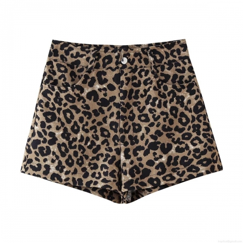 Women's High Waisted Leopard Print Shorts Sexy Animal Pattern Summer Casual Woven Polyester Denim Style Mini Pants With Pockets For Streetwear Party
