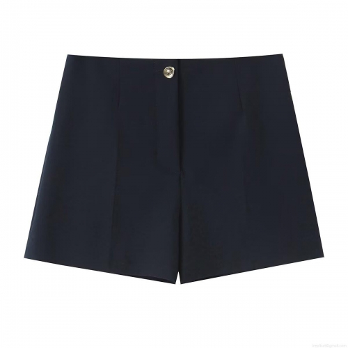 Women's High Waist Casual Shorts Polyester Ice Linen Solid Color Wide Leg Short Pants With Gold Metal Button Fashion Summer Bottoms For Women