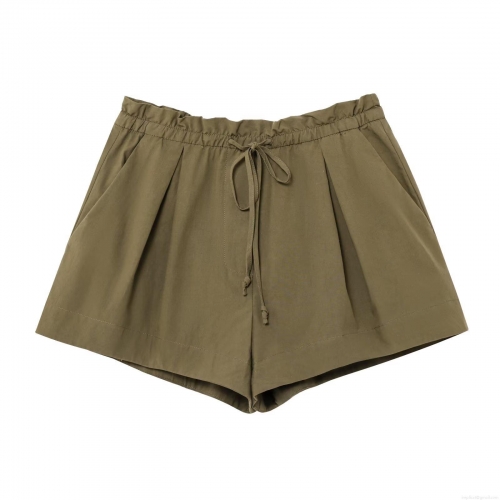 Women's Casual Cotton Nylon Blend Shorts High Waist Drawstring Elastic Waist Shorts With Pockets Summer Solid Color Loose Fit Workwear Style Short Pants For Women