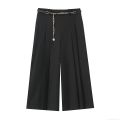 Women's High Waisted Wide Leg Shorts With Metal Chain Belt Solid Color Loose Fit Culottes Casual Office Work Polyester Shorts For Women
