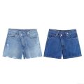 Women's High Waisted Denim Shorts Distressed Crossover Waist Cotton Blend Summer Casual Jean Shorts For Women Streetwear