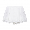 Women's White High Waist Embroidery Shorts Hollow Out Scalloped Hem Floral Skorts Summer Casual Beach Sweet Elegant Cotton Blend Short Pants