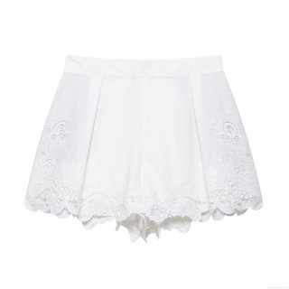 Women's White High Waist Embroidery Shorts Hollow Out Scalloped Hem Floral Skorts Summer Casual Beach Sweet Elegant Cotton Blend Short Pants