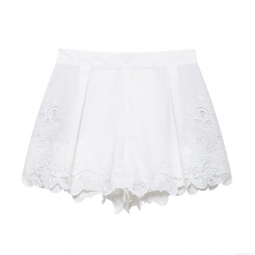 Women's White High Waist Embroidery Shorts Hollow Out Scalloped Hem Floral Skorts Summer Casual Beach Sweet Elegant Cotton Blend Short Pants