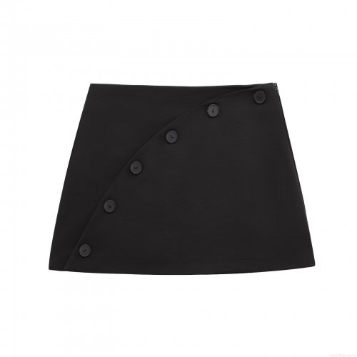 Women's High Waist Skort With Side Oblique Button Decor Solid Black A-Line Mini Shorts Skirt Polyester Ice Hemp Woven Skort For Summer Dating Commuting Party Fashionable Casual Shorts
