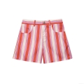 Women Summer Striped High Waisted Shorts Colorful Twill Cotton Vertical Stripe Casual Beach Vacation Straight Leg Shorts For Women Hot Style Bottoms