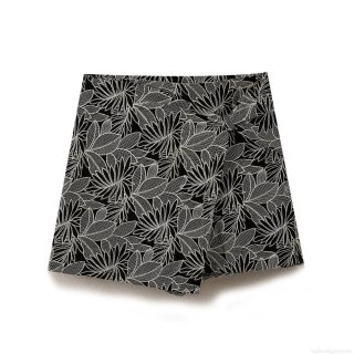 Women's High Waisted Tropical Leaf Embroidery Skort Cotton Blend Asymmetrical Wrap Design Mini Shorts Skirt For Summer Beach Vacation Streetwear