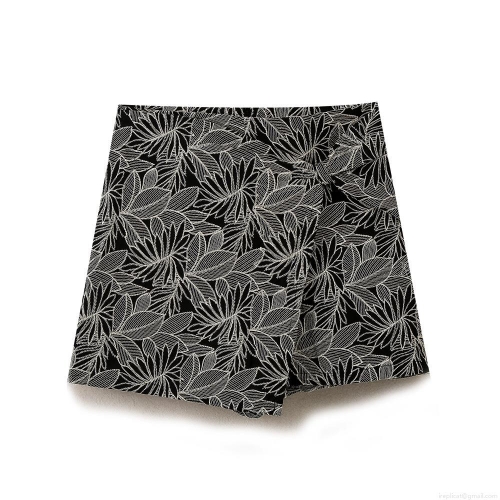 Women's High Waisted Tropical Leaf Embroidery Skort Cotton Blend Asymmetrical Wrap Design Mini Shorts Skirt For Summer Beach Vacation Streetwear