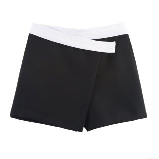 Women's Fashion Color Block Skort Double Breasted High Waist Shorts Skirt Polyester Patchwork Mini Culottes For Casual Party Ladies Bottoms