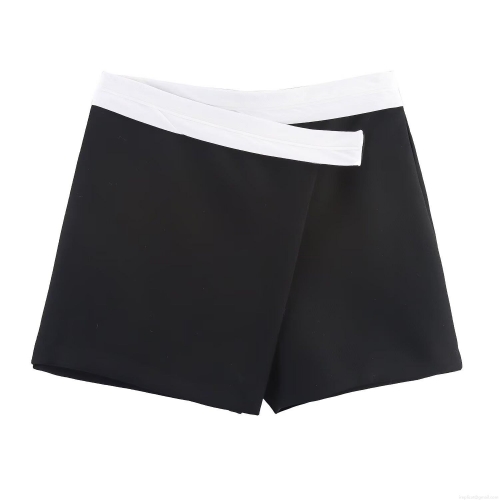 Women's Fashion Color Block Skort Double Breasted High Waist Shorts Skirt Polyester Patchwork Mini Culottes For Casual Party Ladies Bottoms