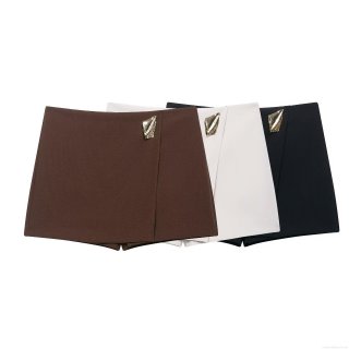 Women High Waist Skort Asymmetric Wrap Mini Skirt With Gold Metal Buckle Sexy Streetwear Polyester Solid Color Shorts For Women Fashion Clothing