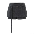 Women's Fashion Tweed High Waisted Skort with Adjustable Square Buckle Belt Elegant Casual Slim Fit Shorts Skirt for Daily Dating and School Wear