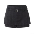 Women's High Waist Striped Skort Fake Two Piece A-Line Mini Shorts With Belt Sweet Style Office Lady Polyester Blend Fashion Bottoms
