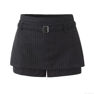 Women's High Waist Striped Skort Fake Two Piece A-Line Mini Shorts With Belt Sweet Style Office Lady Polyester Blend Fashion Bottoms