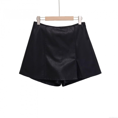 Women High Waist Faux Leather Skorts With Side Slit Trendy PU Leather Shorts Skirt Sexy A-Line Skorts Casual Party Clubwear Fashion Women's Clothing