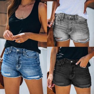 Women's High Waist Ripped Denim Shorts Distressed Raw Hem Cotton Blend Wide Leg Jean Shorts Casual Summer Streetwear Short Pants for Women