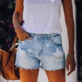 Women's Denim Shorts With Star Print Distressed Ripped Frayed Hem Cotton Blend Jeans Shorts For Summer Casual Outfits
