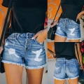 Women's High Waisted Denim Shorts Distressed Ripped Jean Shorts With Raw Hem Button Fly Cotton Blend Loose Straight Streetwear Shorts For Ladies