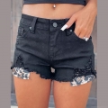 Women High Waist Denim Shorts Ripped Distressed Leopard Print Pocket A-Line Hot Pants Fringe Hem Summer Streetwear Jeans For Ladies