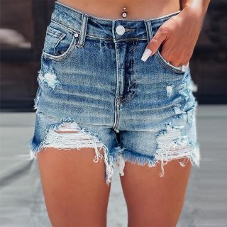 Women's High Waisted Distressed Denim Shorts Frayed Raw Hem Ripped Jean Shorts Summer Streetwear Casual Cotton Blend Hot Pants for Women
