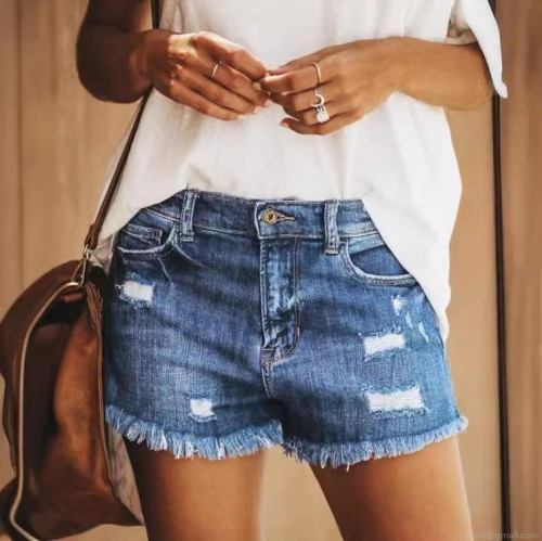 Women's High Waisted Ripped Denim Shorts Distressed Frayed Hem Cotton Blend Jean Hot Pants For Summer Casual Streetwear A-Line Slimming Shorts