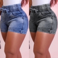 Women's High Waisted Denim Shorts Slim Fit Elastic Waist Drawstring Hot Pants Acid Wash Cotton Blend Summer Casual Sexy Short Jeans for Women