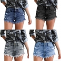 Women High Waisted Distressed Denim Shorts Frayed Raw Hem Tassel Ripped Jean Shorts Cotton Blend Casual Summer Streetwear Bottoms