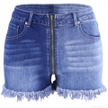 Women's High Waist Two-Tone Denim Shorts Stretchy Patchwork Contrast Blue Jean Shorts With Long Zipper Raw Hem Slimming Streetwear Bottoms