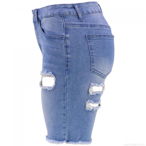 Women's High Waisted Ripped Denim Shorts Distressed Frayed Hem Cotton Blend Tassel Jean Shorts For Summer Casual Streetwear