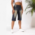 Women's Denim Bermuda Shorts Cotton Rayon Blend High Stretch Mid Waist Straight Leg Washed Distressed Knee Length Jeans For Summer Casual Commuter
