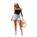 Women's High Waisted Distressed Frayed Denim Shorts Sexy Ripped Raw Hem Cotton Blend Summer Hot Pants Jeans With Tassels