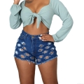 Sexy High Waisted Denim Shorts for Women Hollow Out Distressed Circle Cut-out Jeans Shorts Frayed Hem Cotton Blend Streetwear Casual Summer Hot Pants