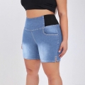 Plus Size Women's Denim Shorts Tummy Control High Waist Stretchy Summer Casual Jean Shorts Cotton Blend Stretchy Slim Fit Side Slit Shorts