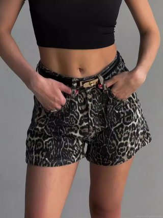 Leopard Print High Waist Denim Shorts Cotton Blend Summer Sexy Streetwear Booty Shorts For Women Fashion Hot Pants Casual Clubwear With Belt