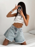 Women's High Waisted Denim Shorts Sexy Distressed Raw Hem Jean Shorts Casual Cotton Summer Streetwear Hot Pants Sky Blue Black
