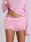 Women's Lolita Tiered Lace Ruffle Shorts Sweet Low Waist Sexy Mesh Bloomers Soft Breathable Summer Casual Hot Pants For Women