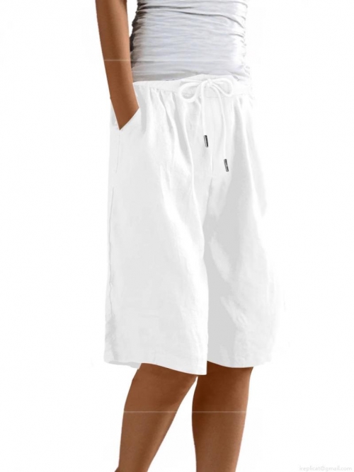 Women's Casual Cotton Linen Wide Leg Shorts Loose Fit Drawstring Elastic Waist Knee Length Breathable Summer Beach Pants For Women