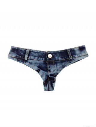 Women's Sexy Low Waist Denim Hot Pants Cotton Blend Micro Mini Shorts With Double Button Frayed Hem Summer Beach Party Clubwear Jeans