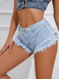 Sexy Denim Shorts Set For Women High Waisted Frayed Fringe Hem Distressed Ripped Hot Pants Cotton Blend Denim Outfits Summer Streetwear Club Party Wear