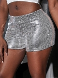 Women High Waisted Sequin Hot Pants Sexy Slim Fit Party Clubwear Shorts Sparkling Polyester Performance Bottoms Sparkling Sequin Mini Shorts For Ladies