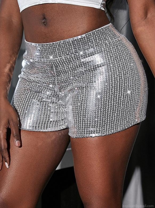 Women High Waisted Sequin Hot Pants Sexy Slim Fit Party Clubwear Shorts Sparkling Polyester Performance Bottoms Sparkling Sequin Mini Shorts For Ladies